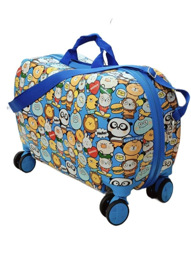 Swarn Products حقيبة سفر بعجلات من منتجات سوارن مزينة برسومات شخصيات كرتونية، حقيبة سفر لطيفة للأطفال الأولاد للسفر - عجلات دوارة 360 درجة - (أزرق) - Image 2